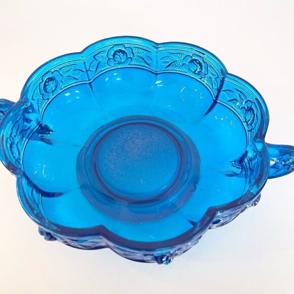 Jeanette Rose Dish Vintage Bowl Double Handle Cobalt Blue Excellent Condition - Picture 6 of 8